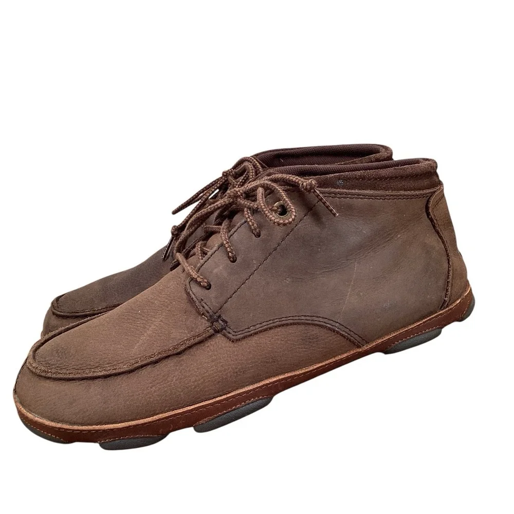 OluKai Hamakua Leather Chukka Saddle Shoes Boots Mens Size 9 Brown